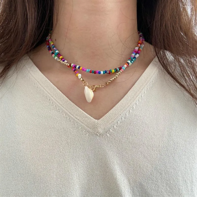 Pendant Necklaces Bohemian Colorful Beads Double Layered Necklace For Women Girls Clavicle Chain Fashion Summer Beach Jewelry Gifts