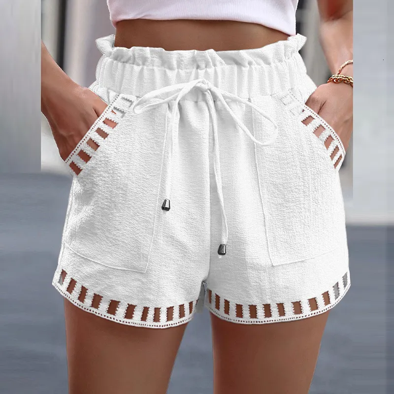 Save Big on Bulk Womens White Drawstring Shorts Womens Elastic Waist Denim  Shorts Casual Summer Shorts For Women With Lace Detail, Ruffle Hem,