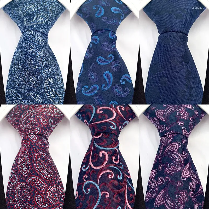 Bow Ties Men's Paisley Floral 8cm Jacquard Neck For Men Elegant Navy Blue Brown Slim Tie Vintage Slitte Wedding Party