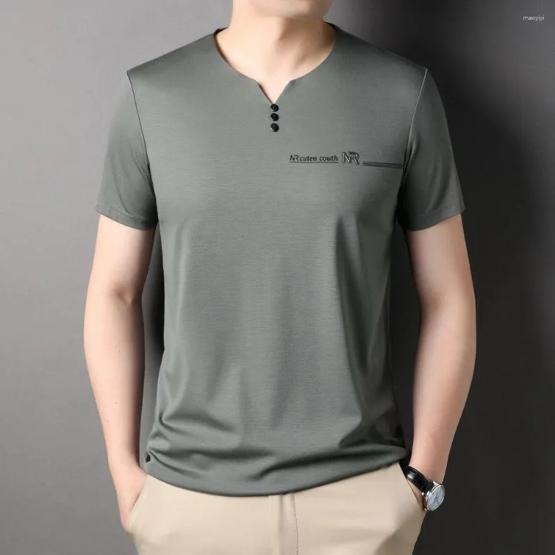 Men's T Shirts Middle-aged Fashion Men T-shirt Business Summer Tees Casual Breathable Light Luxury Round Neck Short Sleeve Top