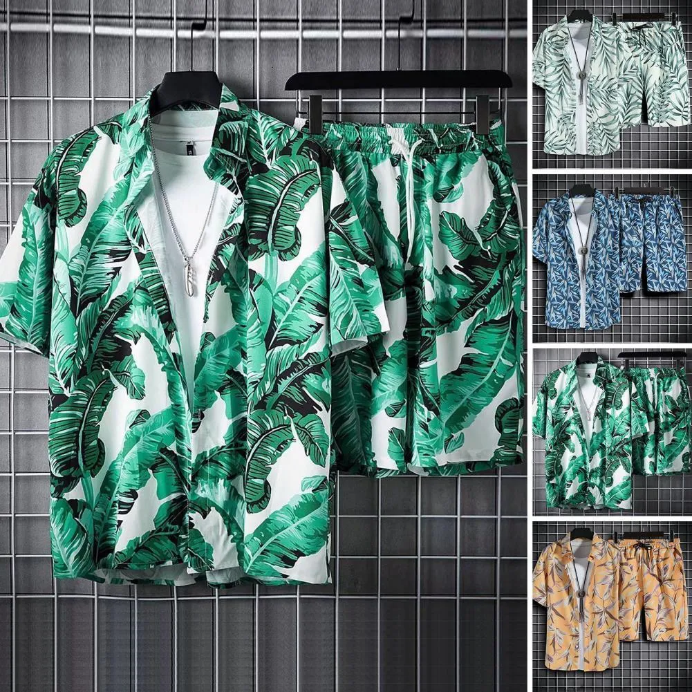 Traccetti da uomo 1 set di camicia da spiaggia SET Stampa bottoni a secco rapido Closura Outfit Seaside Man Summer Hawaiian Due set di abiti da spiaggia 230718