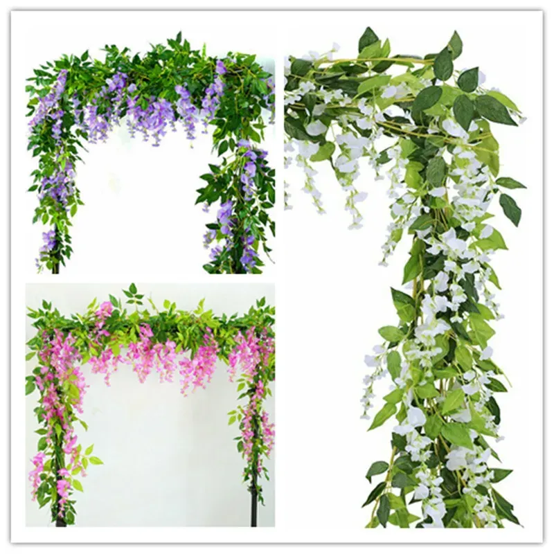 Decorative Flowers Wreaths 2x 7FT Artificial Wisteria Rose Vine Garland Plants 220823