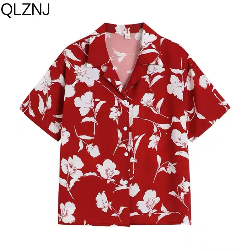 Kvinnors tvåstycke byxor män klädblus sommar blomma tryck vintage kort ärm hawaiiansk skjorta snabbt torkande avslappnade strandtröjor toppar röda unisex 230718