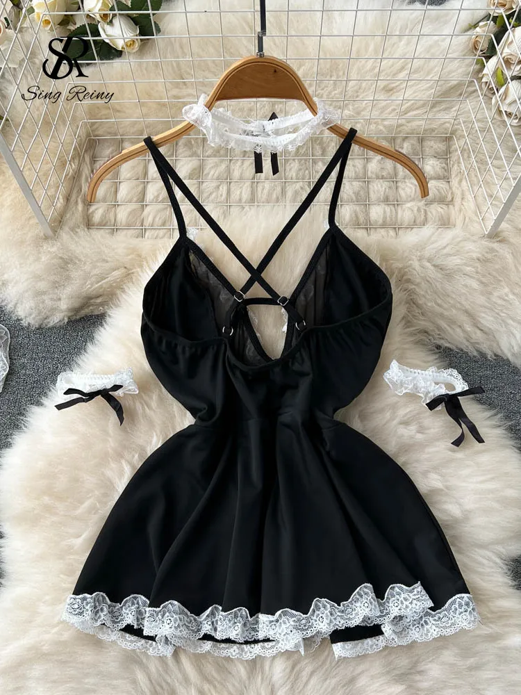 Lingerie Night Dress Women Sleeveless Lace Spaghetti Strap Mini Ruffle  Nightwear from Dhgate Sexy Pyjamas - price 21.32