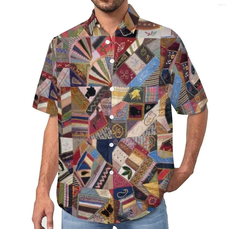 Casual herenoverhemden Patchwork Quilt Abstract Vintage Print Beach Shirt Hawaii Streetwear Blouses Heren Grote maten