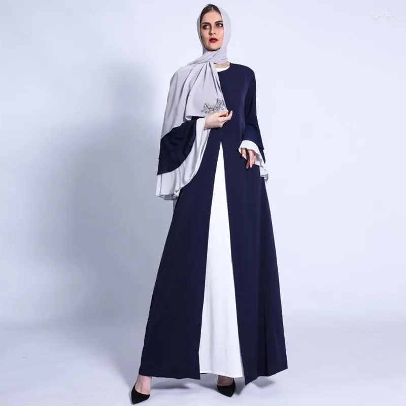 Casual Kleider Frauen Muslim Tiered Rüschen Flare Langarm Offenes Kleid Abaya Kaftan Robe Split Front Islamische Dubai Party Drop