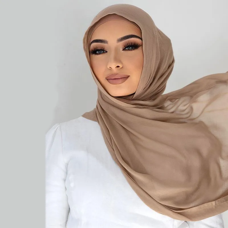 Hijaabs Viscose Hijab Sjaal Dubbele steken Rand Effen Katoen Modaal Moslim Vrouwen Sjaal Zachte Lichtgewicht Sjaal Rayon Sjaal Hijab 185x85cm 230717