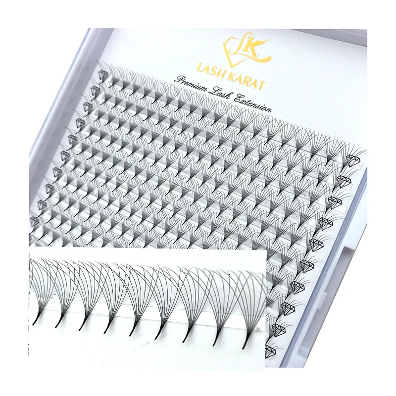 Falsche Wimpern LASHKARAT Pointy Base Vorgefertigte Volumenfächer Mega Tray Dünner scharfer schmaler Stiel Russische Wimpernverlängerungen lang 230617