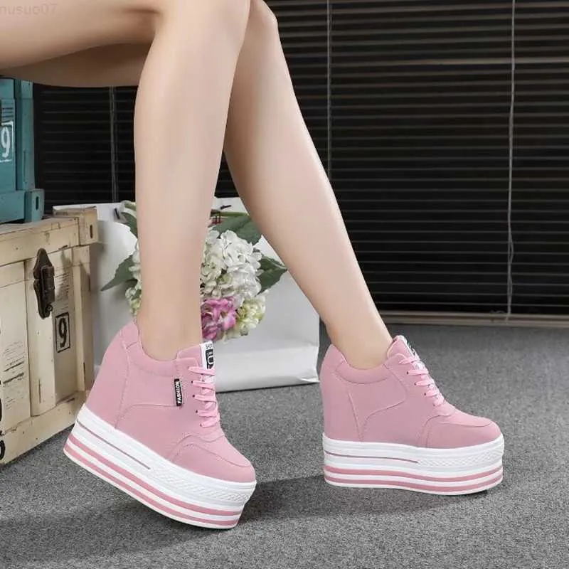 Dress Shoes High Heels Chunky Sneakers Women Spring/Autumn Platform Thick Bottom Height Increasing Casual Shoes Woman Fashion Tennis Female L230717