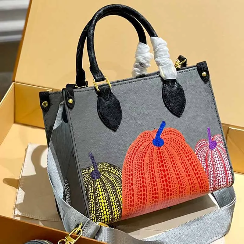 Mini Sacola de Compras Bolsas Tote Bolsas Femininas Clássico Estampado com Letras Padrão de Abóbora Cor Emenda Carteira Circular Couro Genuíno Couro Feminino Clutch Feminina