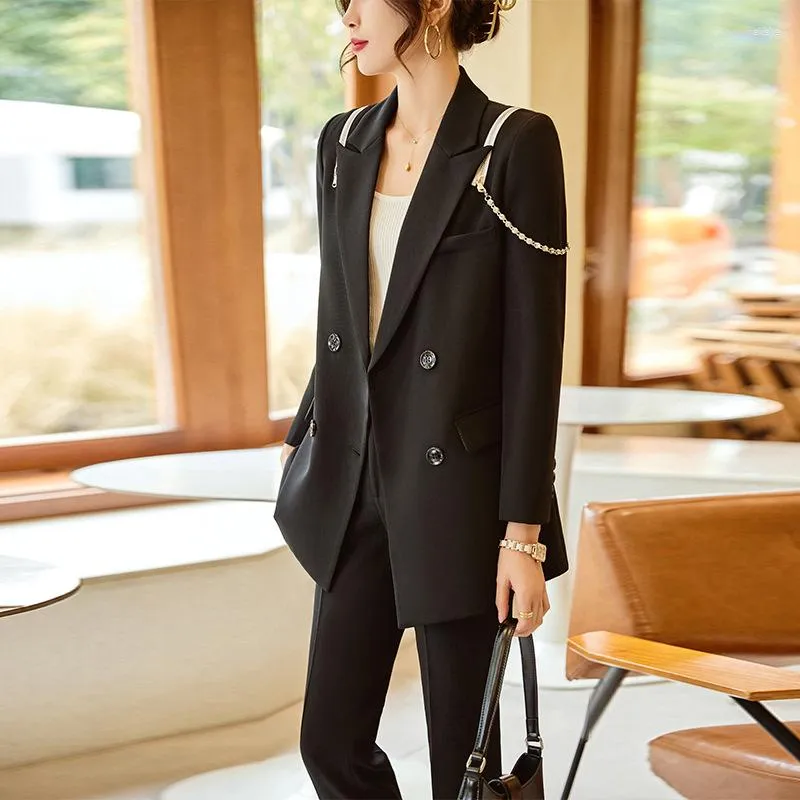 Women's Two Piece Pants Black Suit Jacket For Women Spring 2023 Large Size Business Clothing Dignified Fan High-End