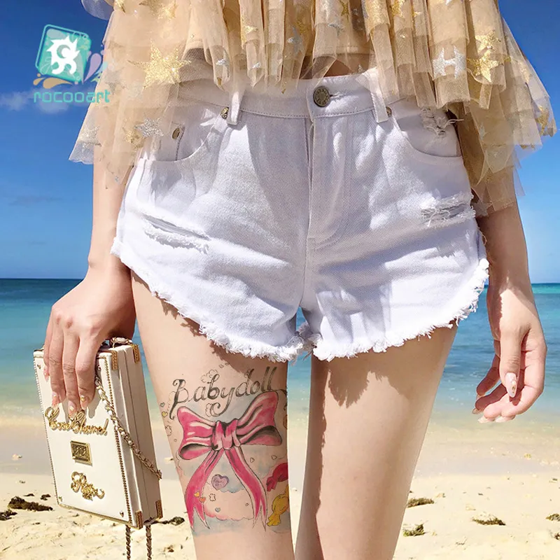 Rocooart Nieuwe Fake Tattoo Strik Taty Body Art Tijdelijke Tattoo Sticker Voor Vrouwen Tatuagem Flash Tatouage Anime Meisje Tatoo