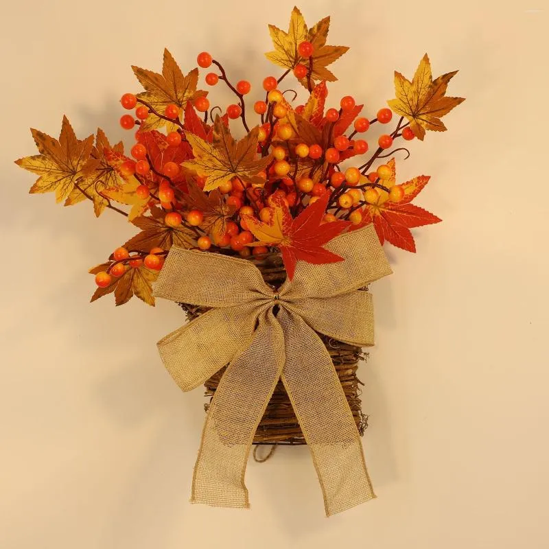 Decorative Flowers Simulation Basket Wall Hanging Wreath Festival Autumn Flower Thanksgiving Gift