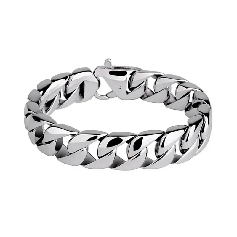 Mężczyźni Bracelety 316L ze stali nierdzewnej Wysoka polerowana kubańska łańcuch punkowy Punkty Bangle Pulseras Classic Jewelry Brace Lace Hip Hop Akcesoria