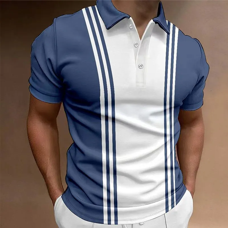 Polo da uomo Classic Polo da uomo Summer Stripes T-shirt manica corta Casual Business Button Top Tee Fashion Polo Abbigliamento uomo 230717