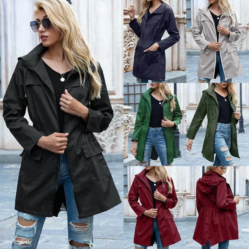 Kadın Ceketleri Sonbahar Kış Kapşonlu Bel Yağmur Elbisesi Fermuar Kadınlar Yağmur Cound Dış Mekan Dağlık Ceket Kıyafetleri Kadın Jaqueta