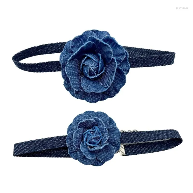 Chaînes Bleu Fleur Choker Cloth Clavicule Collier Mignon Collier Romantique Mariage