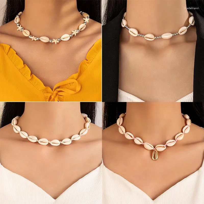 Cadenas clásico bohemio tendencia flores collar hecho a mano para mujer chica elegante concha estrella de mar perla cuenta clavícula cadena joyería regalos