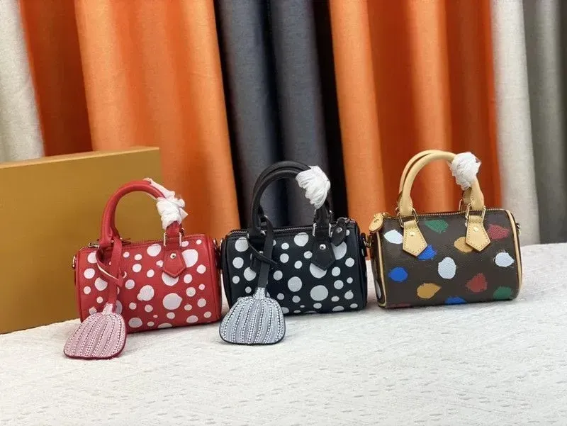 Yk multicolorido pontos nano speedy mini boston bandouliere 16cm yayoi kusama bolsa de ombro designer denim jacquard monogramas eming