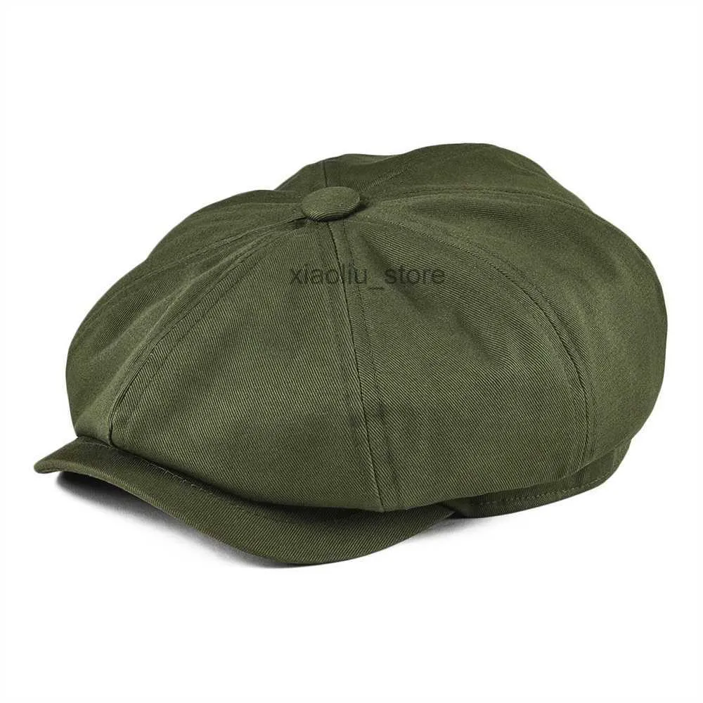 قبعات Newsboy Botvela Newsboy Cap Men's Twill Cotton Cotton Eight Hat Hat Women's Baker Boy Caps Retro Big Big Hats Male Boina Green Beret HKD230718