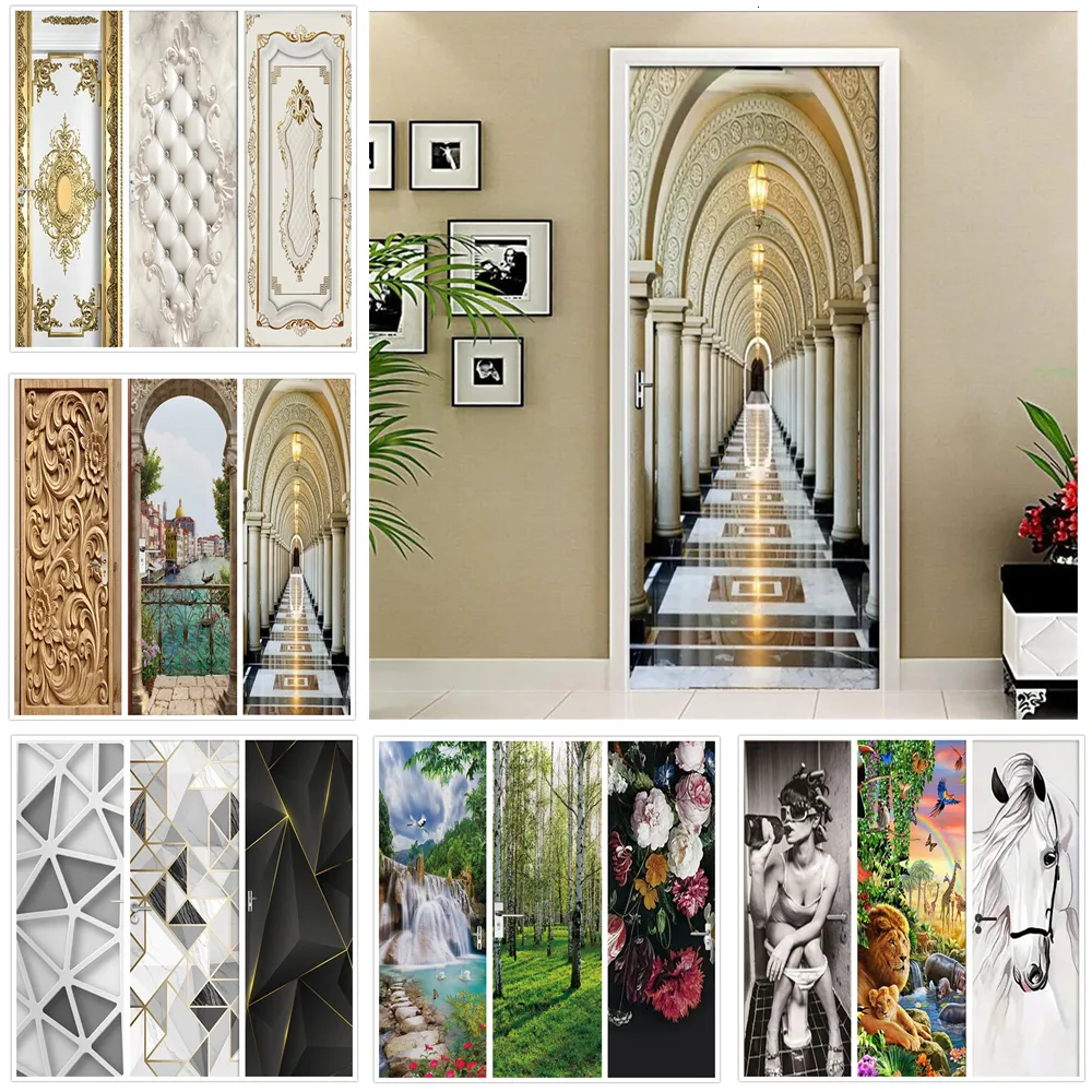 Adesivos de Parede Corredor Moderno Adesivo de Porta PVC 3D DIY Autoadesivo Abstrato Moda Papel de Parede Sala de Estar Arte Poster Mural Home 230717