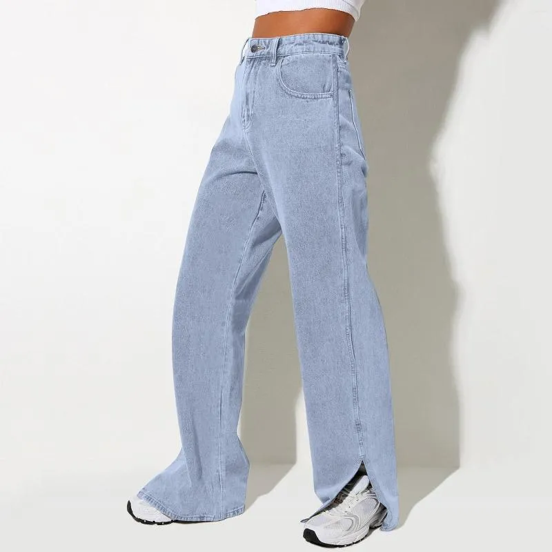 Jeans femme Streetwear pantalons longs Denim couleur unie dégradé pantalon lavé avec fentes vie quotidienne années 90 vêtements Vintage