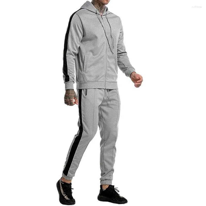 Survêtements pour hommes 2PCS Hommes Col rabattu Gym Jogger Sport Survêtement Sweat à capuche Tops Zip Up Manteau Pantalon Ensemble Vêtements de haute qualité