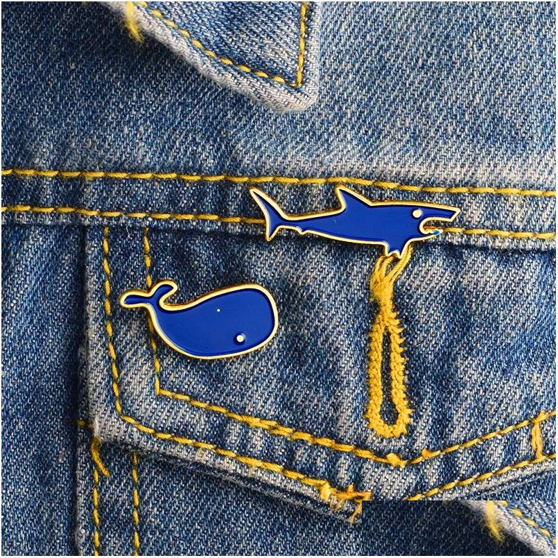 Pins Broches Cartoon Haai En Walvis Oceaan Dier Art Stijl Emaille Pins Badge Denim Jasje Sieraden Cadeaus Voor Vrouwen mannen Drop Leveren Dhaar