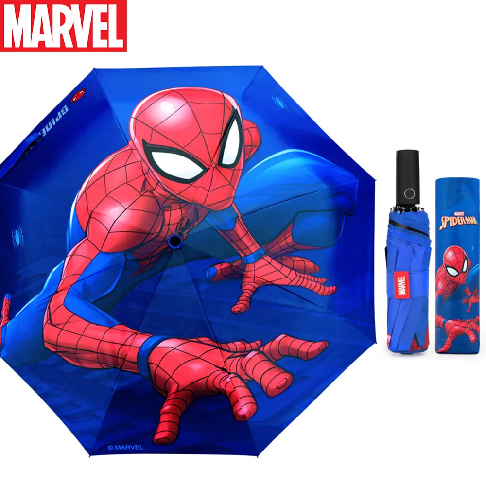  Children Spiderman Twisted Three Folding Umbrella  Captain America Semi-automatic Student Kids Teenager Umbrella