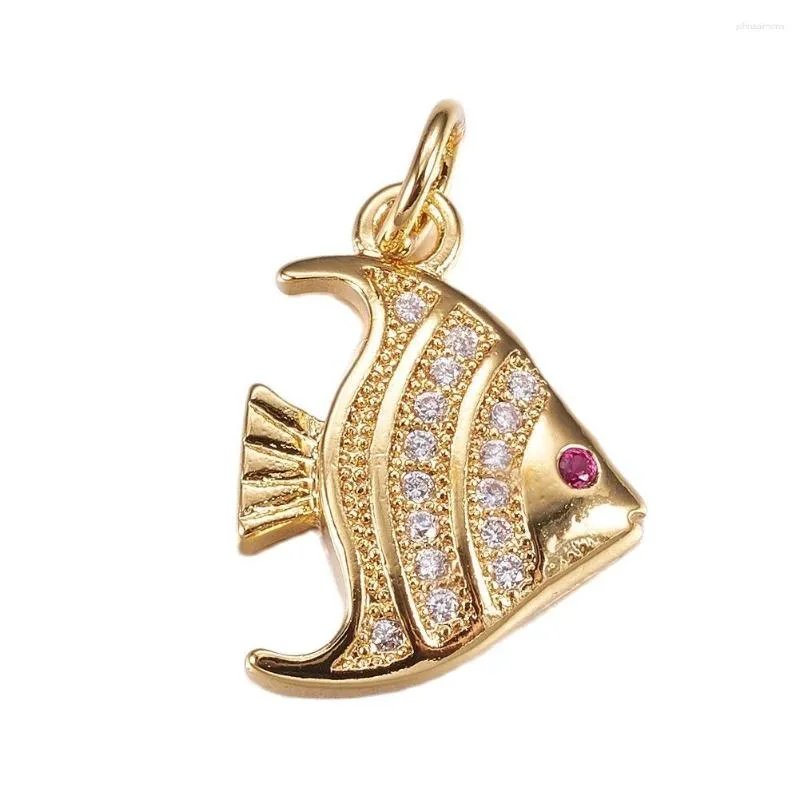 Hänge halsband pandahall 2 st angelfish mässing micro pave cubic zirconia hängen med hoppringar metall charm för halsband smycken tillverkning