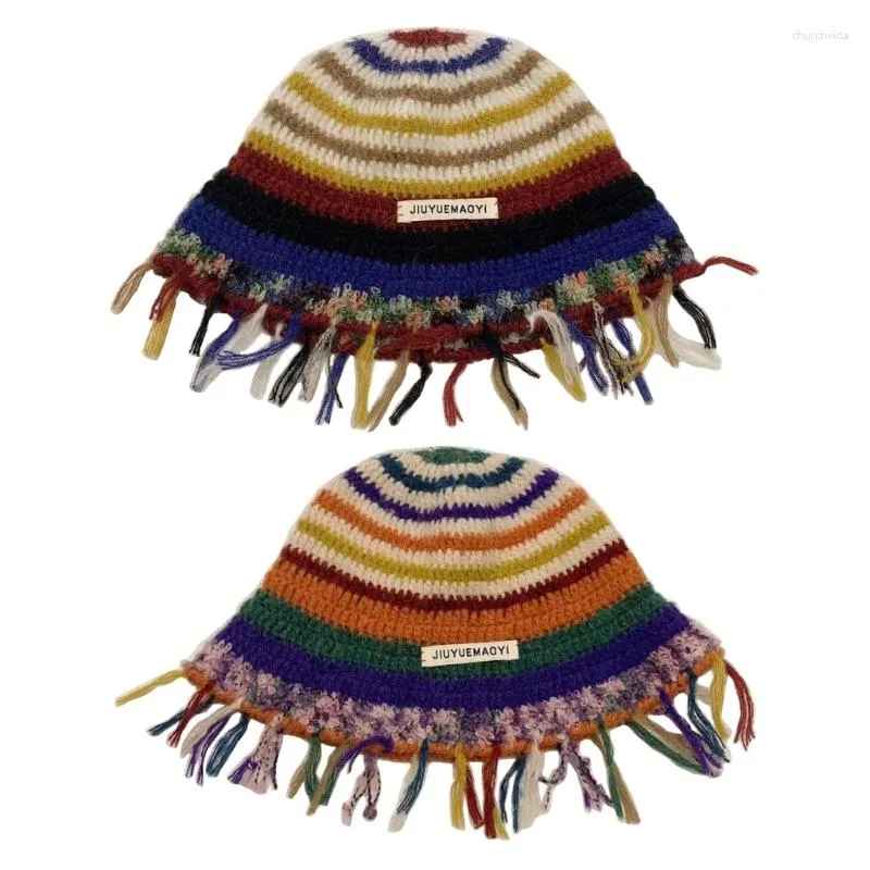 Bérets 2xpc Vacances Crochet Hat Western Hepburn Style vintage Bucket en tricot vintage