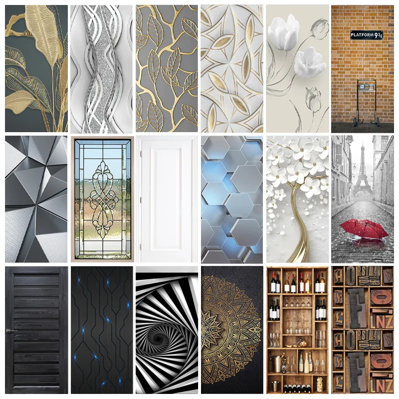 Stickers muraux Mode Noir Blanc Porte Auto-adhésif 3D Amovible Papier Peint pour Réfrigérateur Chambre Moderne Géométrie Affiche Art Peintures Murales 230717