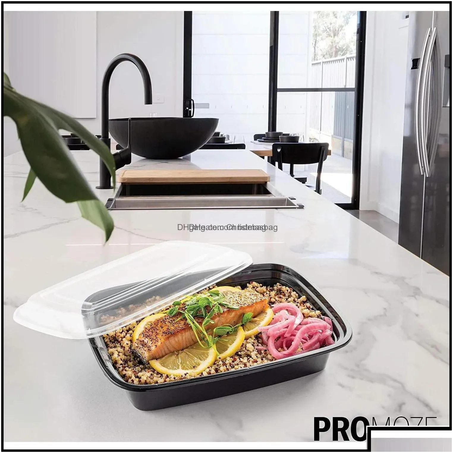 Simple Disposable Dinnerware Kitchen Supplies Dining Bar Home Garden Lunch Box With Liddisposable Meal Prep 750Ml Plastic Takeaway Drop