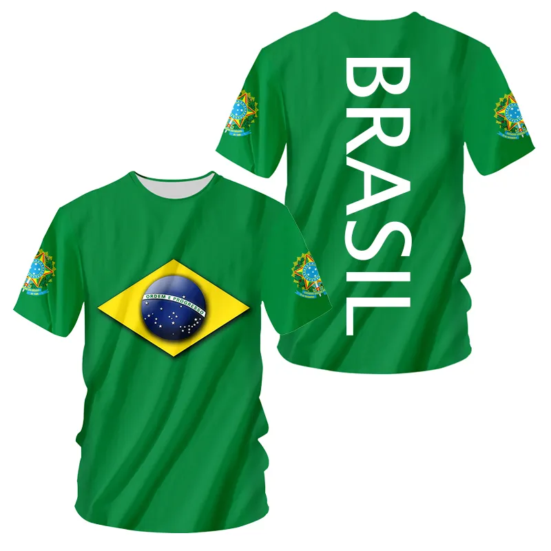 Męska koszulka Brasil National National Emblem Printed O Neck Fash Fash