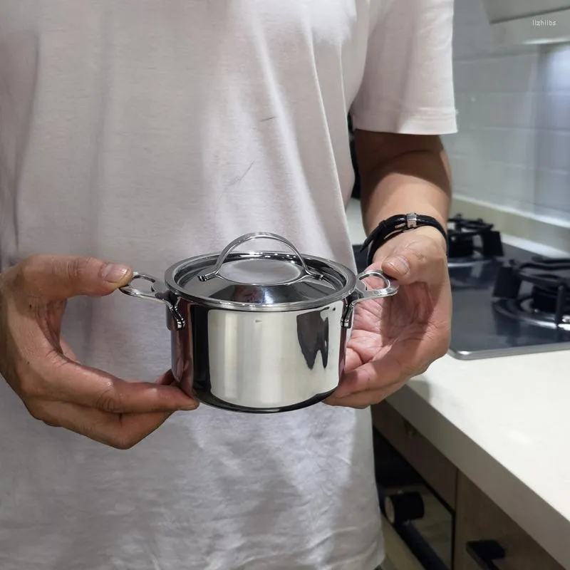 Pot à Lait Nourriture Auxiliaire 10cm Cuisson À Induction De Gaz Santé Des Enfants En Acier Inoxydable 304 Mini Double Oreille Petit