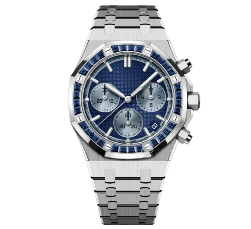 メンズラグジュアリーフル機能の腕時計Quartzムーブメント男性タイムクロックフルルステンレススチールバンドSapphire Glass Masculino Wlistwatch