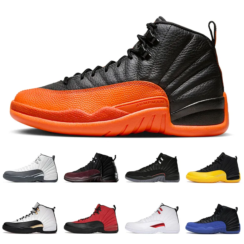 Brilliant Orange Jumpman 12s Basketball Shoes Sneakers For Men With Black Taxi Design, Stealthy