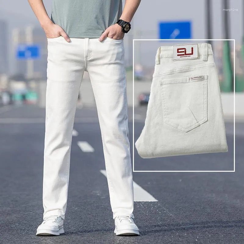 Jeans pour hommes 2023 blanc mince avancé Stretch maigre broderie décoration Denim pantalon mâle marque vêtements