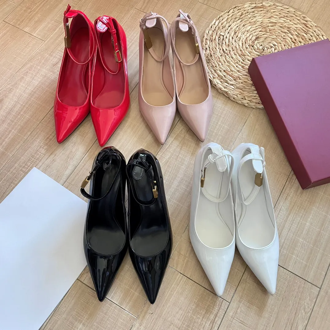 2023 Con scarpe eleganti box tan-go Décolleté in pelle verniciata con tacco alto Albicocca Nero Rosso Bianco sandali firmati di lusso sandalo da donna da donna per feste di moda Eur 35-39