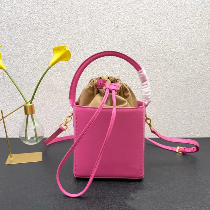 Pale Pink Leather Mini Drawstring Crossbody Bag