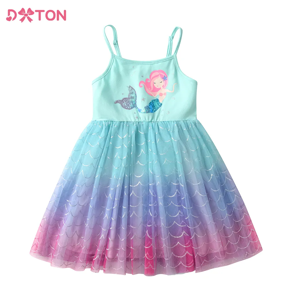 DXTON Ragazze Sirena Stampa Cartone Animato Paillettes Lucido Abiti da Principessa Bambini Sling Sospeso Gradiente Abito Estivo Costumi per Bambini