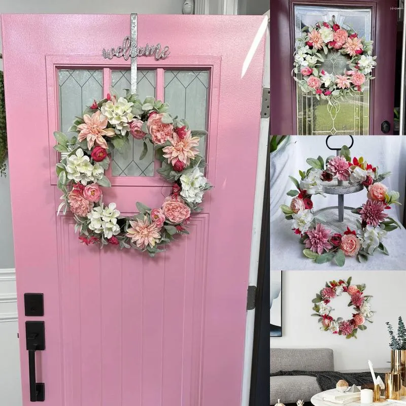 Dekorative Blumen Haustürkranz Rosa Frühling Sommer Bauernhaus für Zuhause Vintage Kürbis Advent Modern