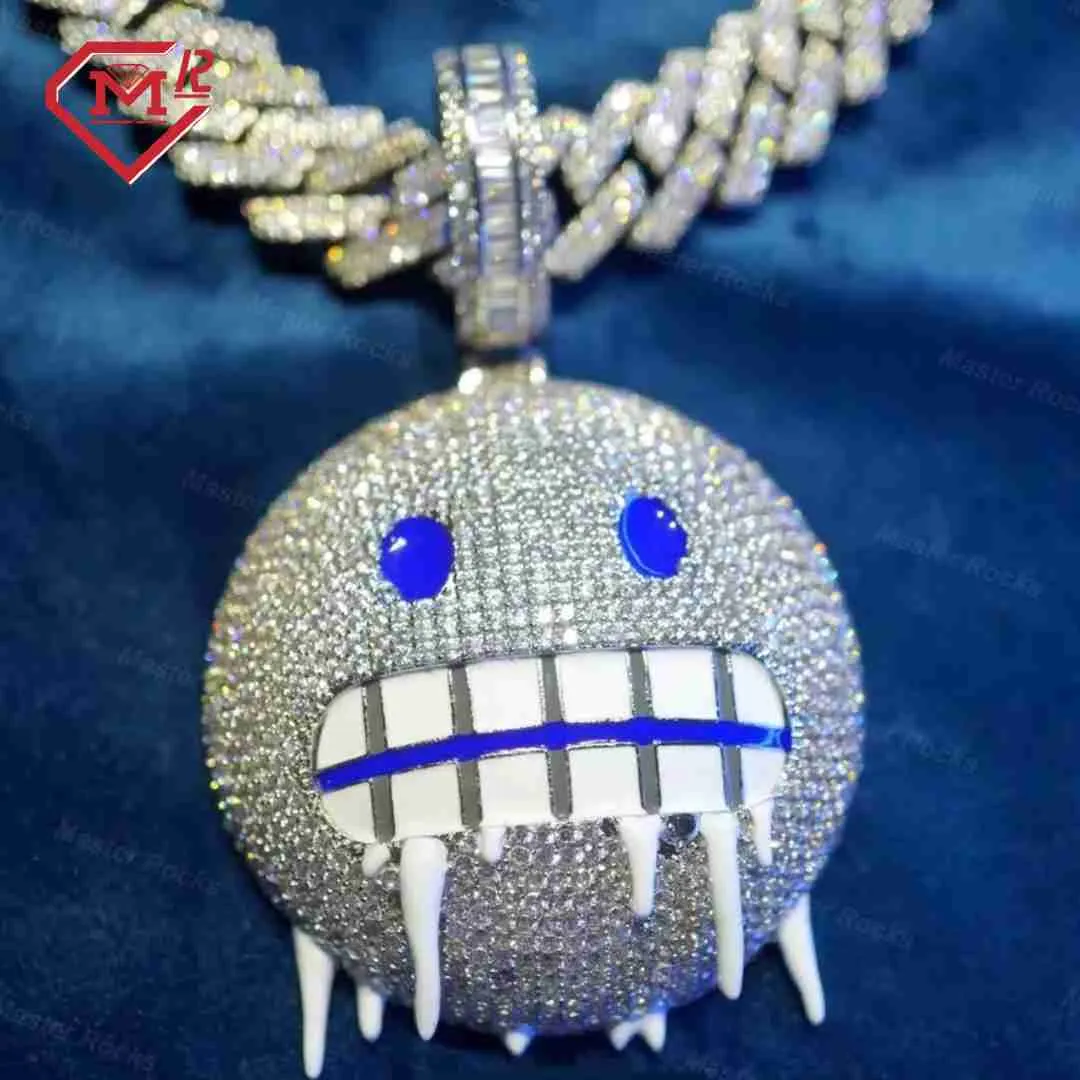 Designer-Schmuck 925 Silber individueller Anhänger Iced Out EMO JI mit Moissanit-Diamant Herren-Halskette mit Iced Out VVS-Anhänger