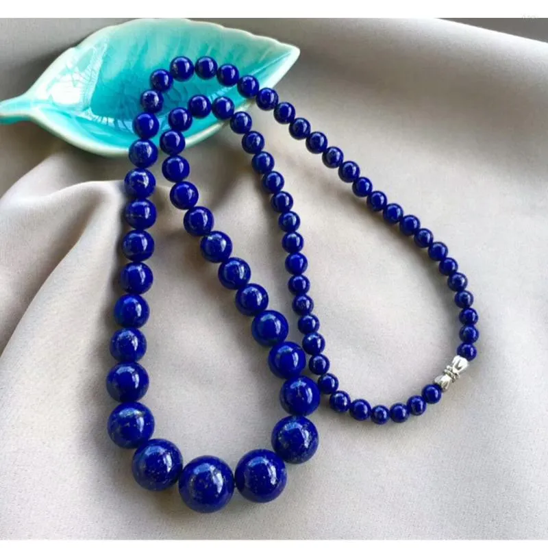 Kedjor topp naturliga kungblå lapis lazuli halsband smycken för kvinnlig man lycka gåva kristall sten 5-14mm runda pärlor ädelsten
