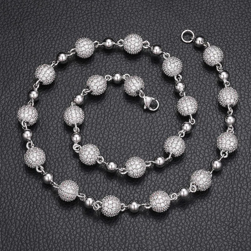 Round bead chain personalized copper inlaid zircon men's necklace hip-hop fashion jewelry