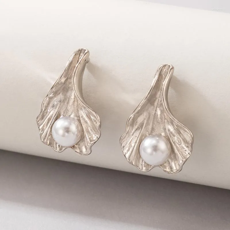 Boucles d'oreilles pendantes exquise pétoncle goutte pour les femmes élégante perle pierre or argent couleur alliage métal bohème bijoux 3921