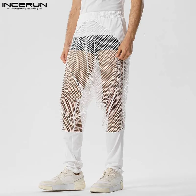 Pantalons pour hommes INCERUN 2023 Hommes Mesh Patchwork Taille Élastique Lâche Transparent Sexy Pantalon Streetwear Joggers Élégant S 5XL 230718