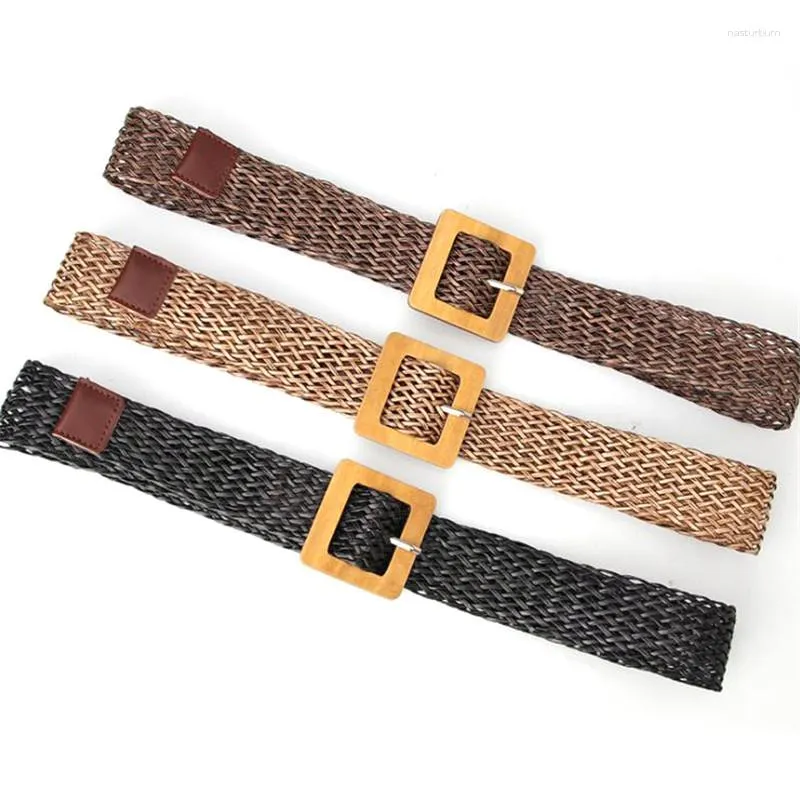 Womens Woven Jeans Belt With Square Buckle 3.5cm X 105cm Simple