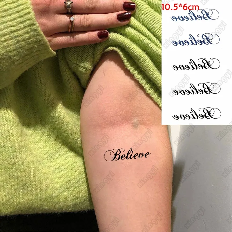 Adesivo de tatuagem temporária à prova d'água Inglês Word Believe Flash Tatoo Pequena estrela na perna do pulso Tatto falso para arte corporal feminina masculina