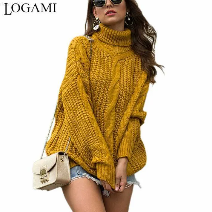 Женские свитера Logami Korean Style Knit Turtleneck Weater Женщины Свободный Twist осень зимний пуловер и свитер Новое прибытие L230718